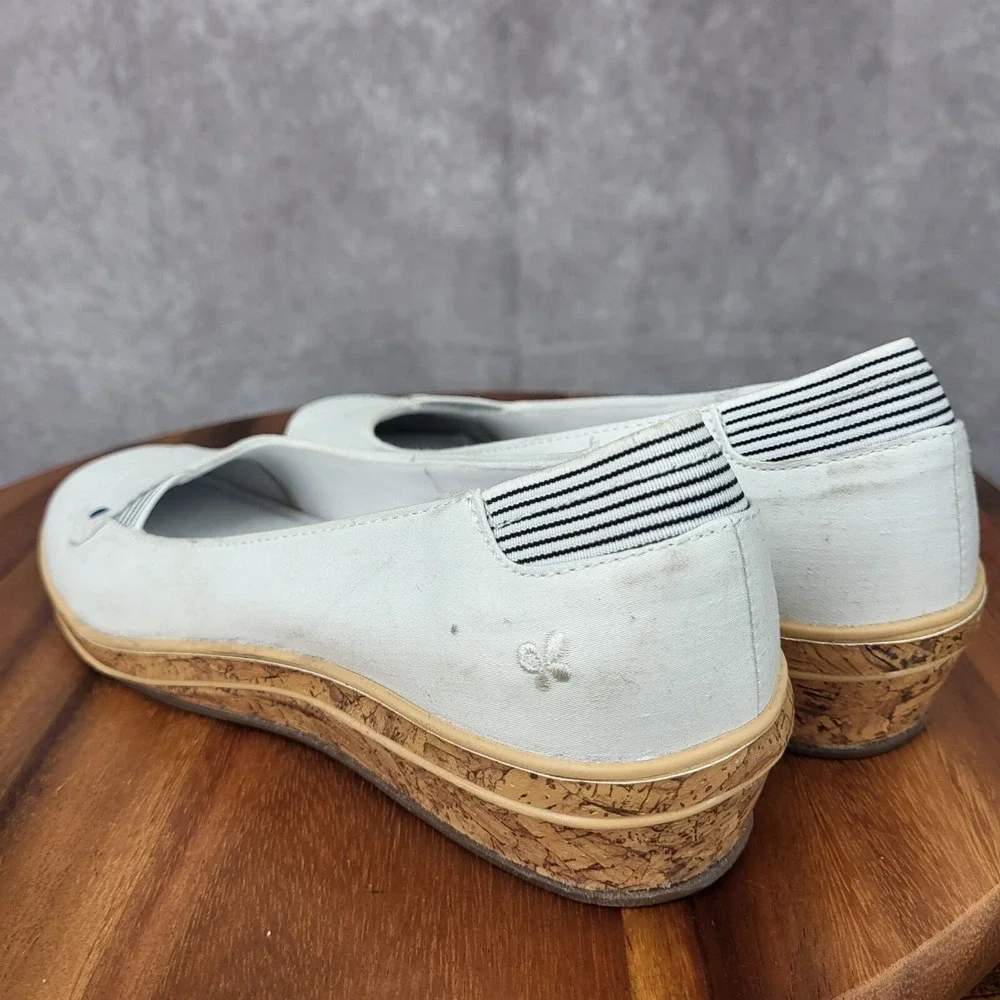 Grasshoppers Wedge Sandals Womens 8.5 White Cork Canvas Slip On Comfort Shoes‎